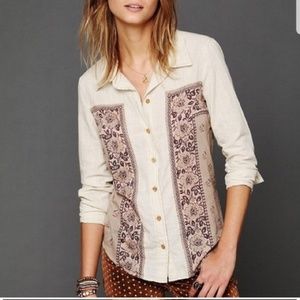 Free People Chambray Bandana Button Down Shirt Med